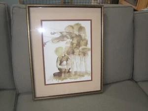 Two Kids And A Violin by Margaret Kane Print in Gold Frame Vintage RARE MCM - Picture 1 of 2