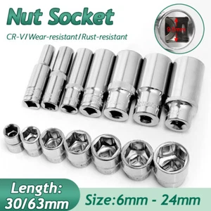 Hex Bit Socket 3/8" Drive 6-Point Shallow & Deep Bit Socket Wrench 6mm-24mm - Picture 1 of 45