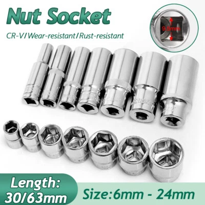 Hex Bit Socket 3/8" Drive 6-Point Shallow & Deep Bit Sockets Metric 6mm-24mm - Image 1 of 4