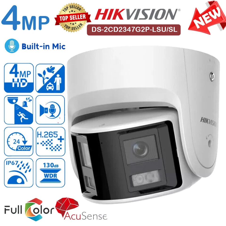 Hikvision DS-2CD2347G2P-LSU/SL 4MP 180° Panoramic ColorVu AcuSense IP Camera PoE - Image 1 of 4