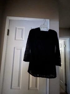 NWT Kimi & Kai Maternity Sz M Navy Stretch Lace Overlay Long Sleeve Blouse Top - Picture 1 of 3