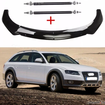 For Audi A6 C5 S6 Gloss Front Bumper Lip Splitter Spoiler + 2x Strut Rods Foto 1 de 4