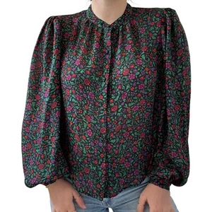 Veronica Beard Ashlynn Bluse schwarz rosa geblümt 100% Seide transparent Gr. 2 - Bild 1 von 8