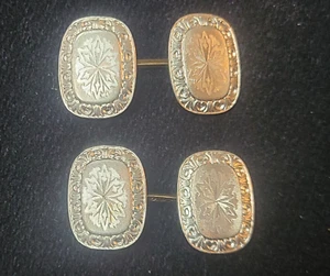 Pair Antique Art Deco era 14K Gold & Platinum Guilloche Engraved Cufflinks - Picture 1 of 5