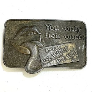 Vintage 70s E Z Wider Lick Once Western Belt Buckle Bronze Advertising promotion - Picture 1 of 8