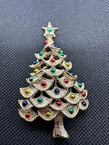 VTG Gerrys Layered Christmas Tree Brooch Enamel Ornaments Green Crystal Star +2" - Picture 1 of 7
