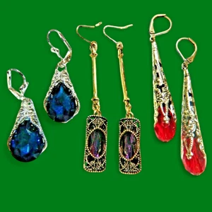 ART NOUVEAU INSPIRED GLASS & METAL EARRINGS classic drop Gatsby 30's deco M3 - Picture 1 of 8
