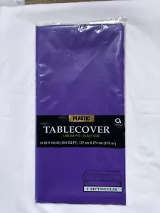 Amscan 54" x 108" Tablecloth Rectangular, Plastic Table Cover, Purple - Picture 1 of 2