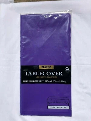 Amscan 54" x 108" Tablecloth Rectangular, Plastic Table Cover, Purple - Image 1 of 2