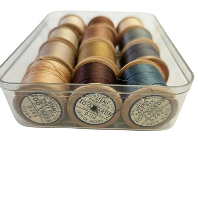 Sylko Dewhurst Wooden Cotton Thread 12 Naturals Reels + storage List Of numbers - Image 1 of 4