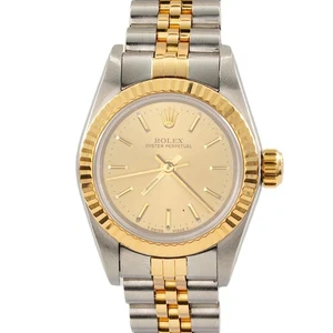 Ladies Rolex Two-Tone 18K/SS Oyster Perpetual Watch with Champagne Dial 67193 - Picture 1 of 8