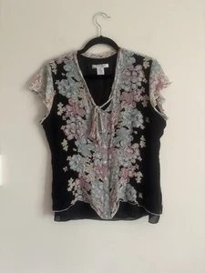 VTG 90s 2000s Y2K Nine West Silk Top Womens Large 14 Floral Boho Chic Festival - Picture 1 of 5