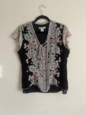 Top de Seda Y2K Nine West Años 90 2000 De Colección Para Mujer Grande 14 Floral Boho Chic Festival Foto 1 de 4