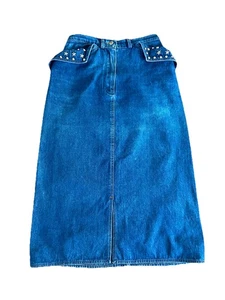 LES COPAINS Vintage Denim Pencil Skirt Studded Detail Ladies Size 11 Suit AUS 8 - Foto 1 di 10