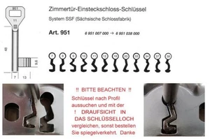 BUNTBARTSCHLÜSSEL Nummer 7 - 38 ZIMMERTÜR EINSTECKSCHLOß SCHLÜSSEL für SSF PEGAU - Bild 1 von 14
