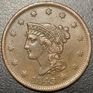 1843 Braided Hair Liberty Large Cent 1c Petite Head Choice Original XF/AU - Picture 1 of 2