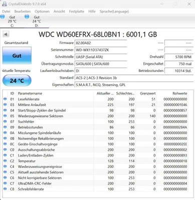 Western Digital WD Red NAS Festplatte 6TB, 5400RPM, SATA, Modell WD60EFRX - Bild 1 von 2
