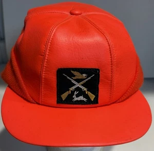 VTG Hunting Hat Expanded Vinyl 7 1/2 High Visibility Orange Patch Crossed Rifle - Picture 1 of 9