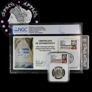 1964 D KENNEDY HALF DOLLAR RARE FDI DISCOVERY BAG NGC MS 64 SALZBERG SIGNED CERT - Bild 1 von 4