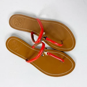 Tory Burch Leighanne sandali infradito infradito 8 rosso papavero vernice pelle piatta - Foto 1 di 7