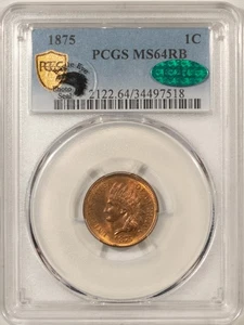 1875 INDIAN CENT EAGLE EYE- PCGS MS-64 RB CAC, LOOKS GEM! PREMIUM QUALITY++! - Picture 1 of 3
