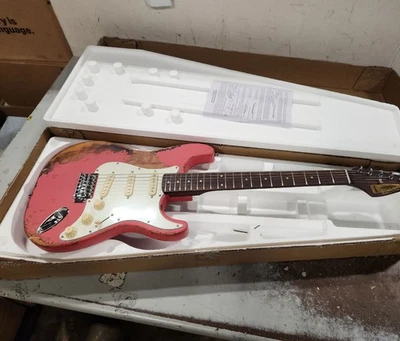 Used Heavy Aged Custom St Electric Guitar Faded Coral Pink Solid Body Maple Neck - Image 1 of 2