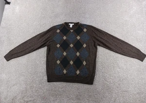 Maglione uomo Geoffrey Beene grande marrone diamante maglia acrilica girocollo - Foto 1 di 10