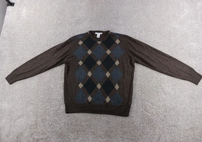 Suéter Geoffrey Beene Grande Para Hombre Marrón Diamante Acrílico Tejido Cuello Redondo Foto 1 de 4