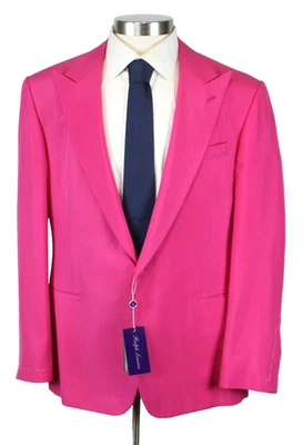 $4995 Ralph Lauren Púrpura Etiqueta Kent Seda Shantung Chaqueta 44 R Cabaret Rosa Nueva Foto 1 de 4