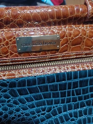 Equipaje SAMANTHA BROWN Cocodrilo Verde Repujado 13" BOLSO DE TRANSPORTE  Foto 1 de 4