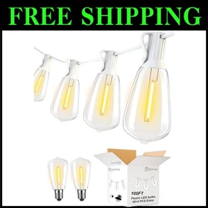 Vintage 2200K LED Outdoor String Lights - 100FT Shatterproof & Remote Controlled - Picture 1 of 10