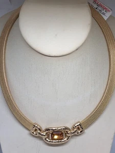 VTG RARE CHRISTIAN DIOR NEW GOLD TONE BIG YELLOW CITRINE COLORED CENTER NECKLACE - Bild 1 von 9