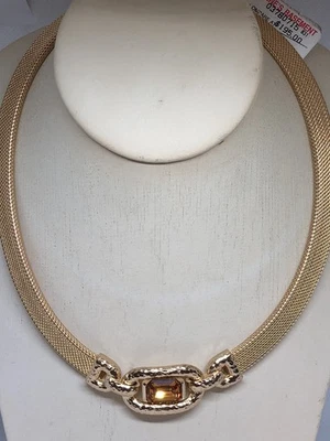 VTG RARE CHRISTIAN DIOR NEW GOLD TONE BIG YELLOW CITRINE COLORED CENTER NECKLACE - Image 1 of 4