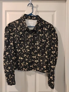 Chaqueta vaquera floral negra talla grande rosa celebridad dobladillo crudo - Imagen 1 de 7