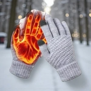 Damen Thermo warme dicke Plüsch gefütterte Touchscreen hellgrau Handschuhe NEU Winter OS - Bild 1 von 7