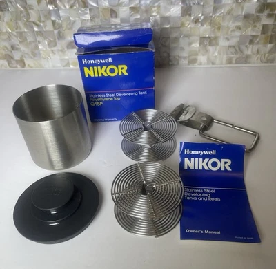 Honeywell NIKOR Q15P Stainless Steel Developing Tank NOS w/ Reels & Film Clip - Image 1 of 4