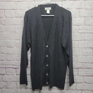 Cárdigan suéter de seda de cachemir Precious Fibers para hombre L gris carbón cuello en V cable - Imagen 1 de 9