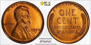 PCGS MS67+ RD 1954-S Lincoln Wheat Cent Plus Red - Picture 1 of 3