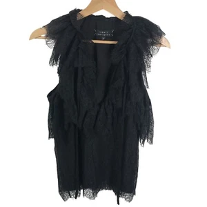 Robert Rodriguez Lace Black Top women's Shirt Size 6 Sleeveless V-neck Blouse - Picture 1 of 5