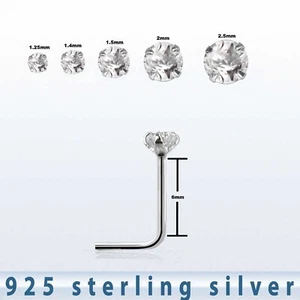 10 Stück 22 g CZ Krappen Set 0,925 Sterlingsilber L-Form Nasenstecker Ring - Bild 1 von 7