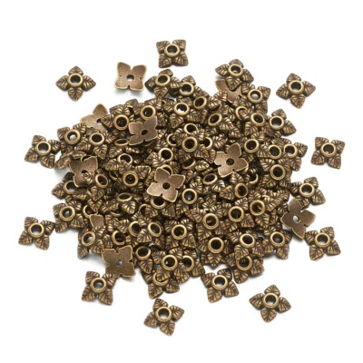 200 Pcs 6mm Nickel Free Tibetan Antique Bronze 4-Petal Flower Beads Caps Spacers Foto 1 de 4