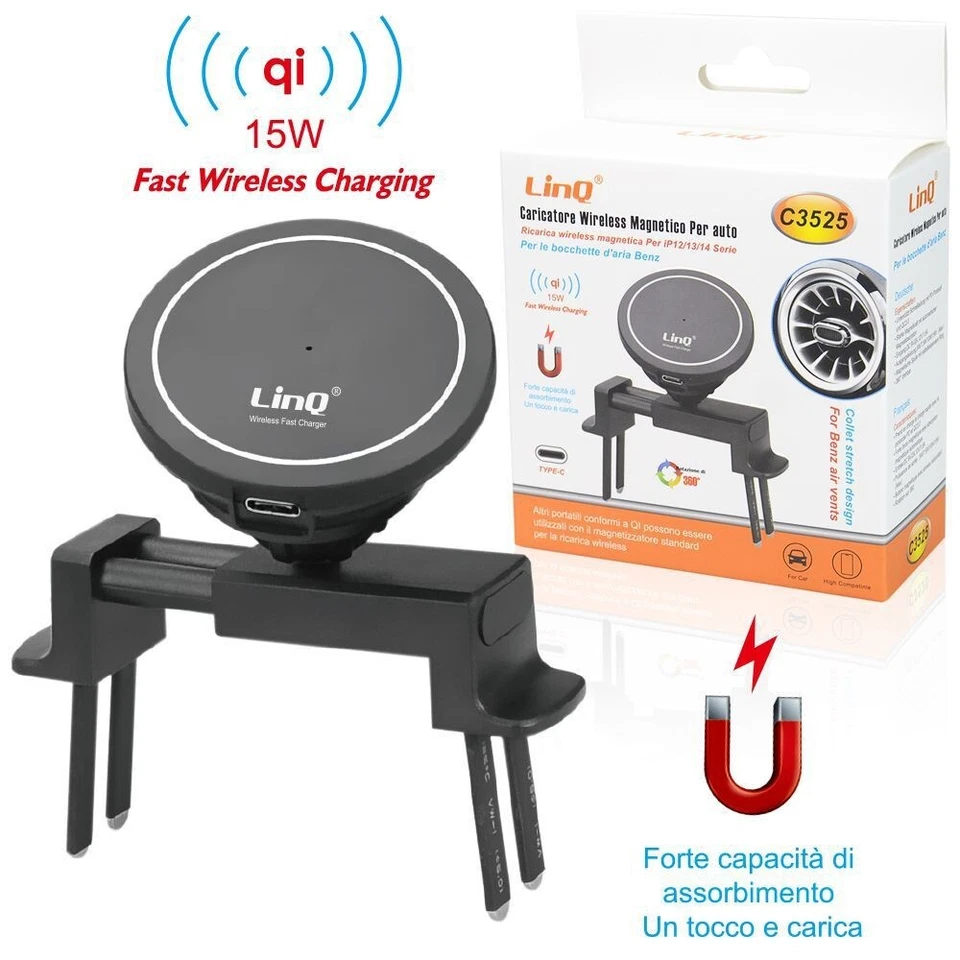x Caricabatteria Wireless Magnetico Presa Aria Mercedes Benz Qi 15W  Linq C3525 - Immagine 1 di 1