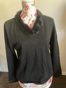 Vintage 90s Y2K Effeci Top Women's Size L Faux Fur Black - Picture 1 of 4