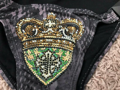 SINFUL AFFLICTION 灰色冠翼 绿色 黄色 水钻 金属 比基尼 底部 XS — 第 1/4 张图片