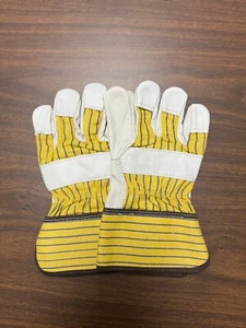 Men’s Work Gloves Grain Leather Palm Durable Striped Back, Large - Picture 1 of 4