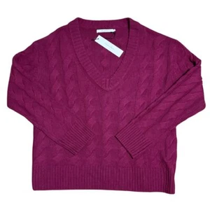 Suéter Pullover Harper Lane Cuello en V Profundo Tejido con Cable Mezcla de Lana de Cachemira Nuevo con Etiquetas M - Imagen 1 de 5