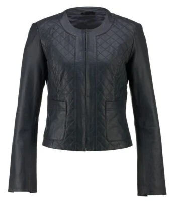 ALBA MODA Damen Lederjacke Lederblazer Lammnappa marineblau Größe 38 NEU HR49a - Bild 1 von 4