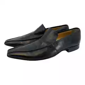 Battaglia Men’s US 9 EUR 42 Black Italian Leather Square Toe Slip On Dress Shoes - Picture 1 of 10