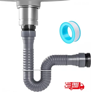 Expandable P-Trap Pipe Kit for Kitchen Sink Drain & Disposal (Grey) - Picture 1 of 8