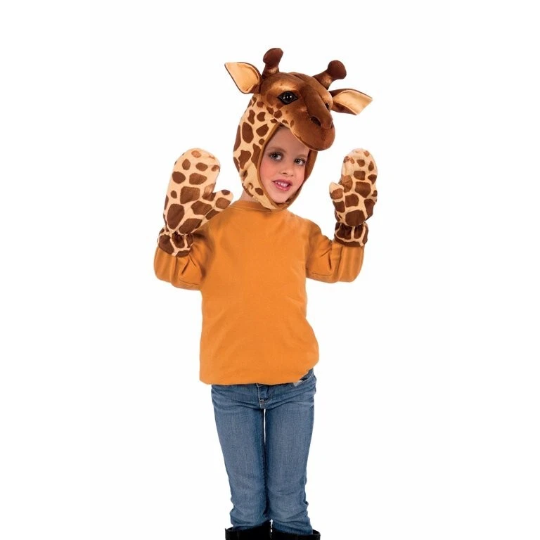 Girl's Giraffe Costume With Headband - Brown Velour Jumpsuit, Faux Fur Details, Safari Halloween Outfit